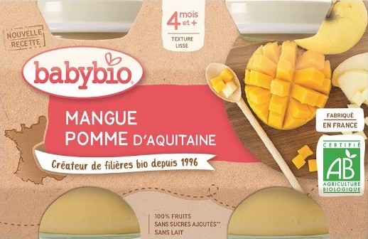 BABYBIO Ovocný příkrm mango jablko 2x130g