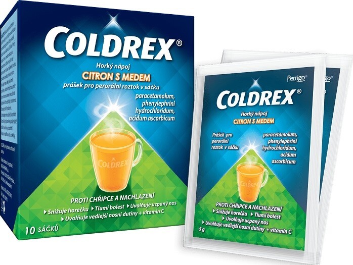 COLDREX HORKÝ NÁPOJ CITRON S MEDEM 750MG/10MG/60MG perorální prášek pro roztok v sáčku 10 I