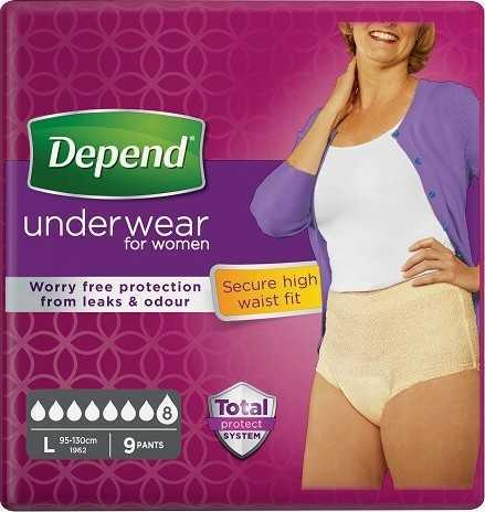Depend Super inkontinenční kalhotky vyšší pas ženy vel.L 9 ks