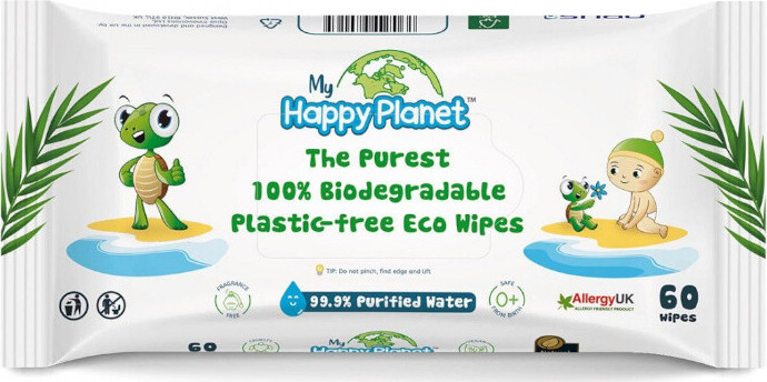 Aquaint Happy Planet Dětské vlhčené ubrousky 100% biologicky odbouratelné ubrousky 60ks