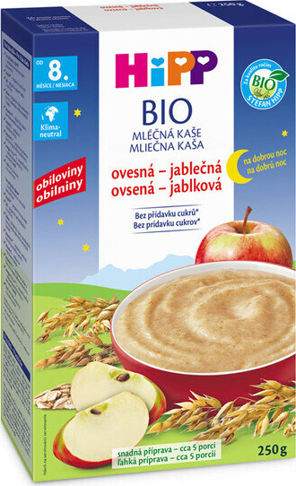 HiPP MLÉČNÁ KAŠE BIO na noc ovesná-jablečná 250g