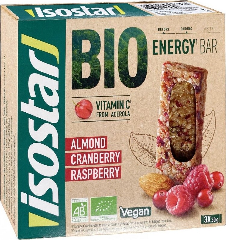 ISOSTAR Energy tyčinky mandle-brusinka-malina Bio 3x30g