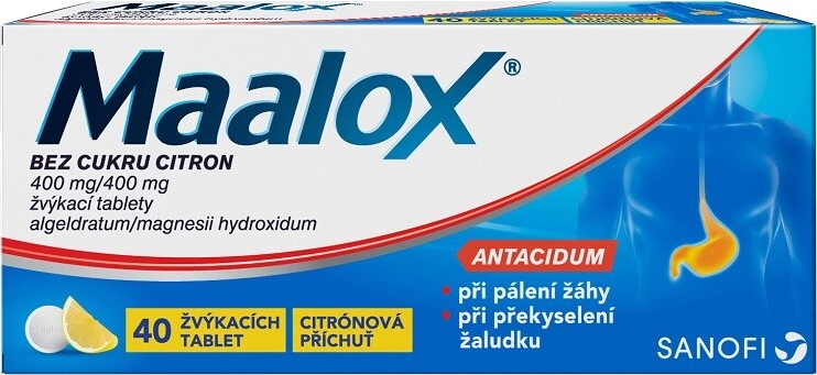 MAALOX BEZ CUKRU CITRON 400MG/400MG žvýkací tableta 40