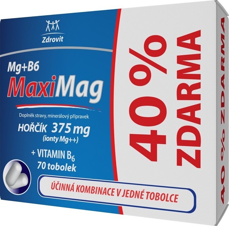 MaxiMag Hořčík 375mg+B6 40% ZDARMA 70 tobolek