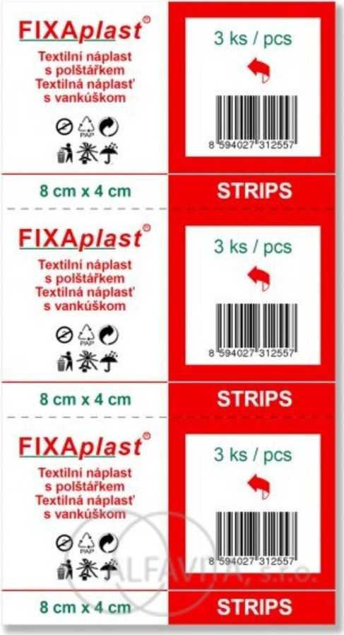 FIXAplast textil.náplast s polštářkem 8x4cm 3ks