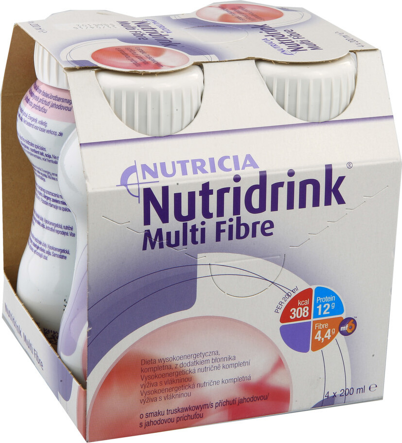 NUTRIDRINK MULTI FIBRE S PŘÍCHUTÍ JAHODOVOU perorální roztok 4X200ML