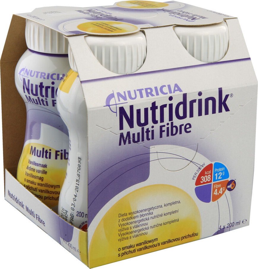 NUTRIDRINK MULTI FIBRE S PŘÍCHUTÍ VANILKOVOU perorální roztok 4X200ML