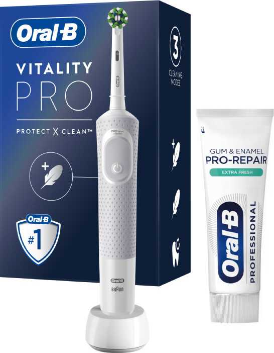 Oral-B Vitality PRO Protect X D103 White + zubní pasta PRO-REPAIR 75 ml