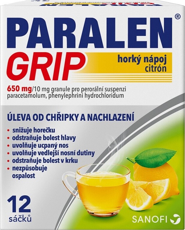 PARALEN GRIP HORKÝ NÁPOJ CITRÓN 650MG/10MG perorální zrněné prášky pro přípravu suspenze 12