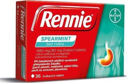 RENNIE SPEARMINT BEZ CUKRU 680MG/80MG žvýkací tableta 36