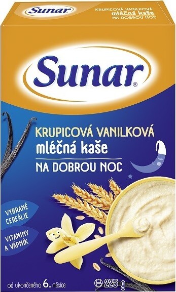 Sunar mléčná kaše krupicová vanilková na dobrou noc 225g