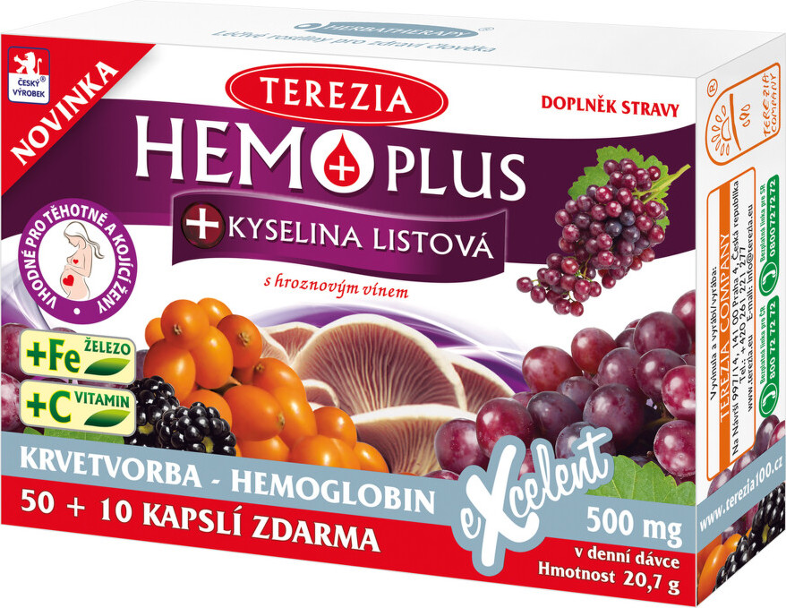 TEREZIA Hemoplus + Kyselina listová 60 kapslí