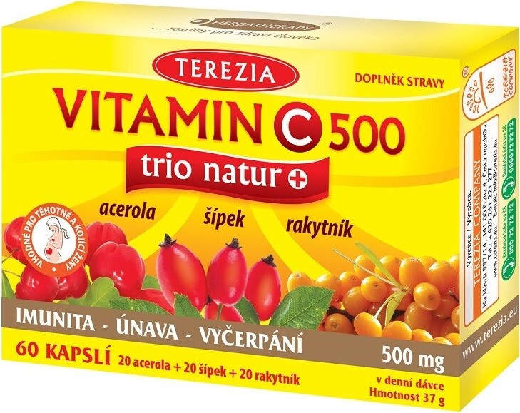 TEREZIA Vitamin C 500mg trio natur+ 60 kapslí
