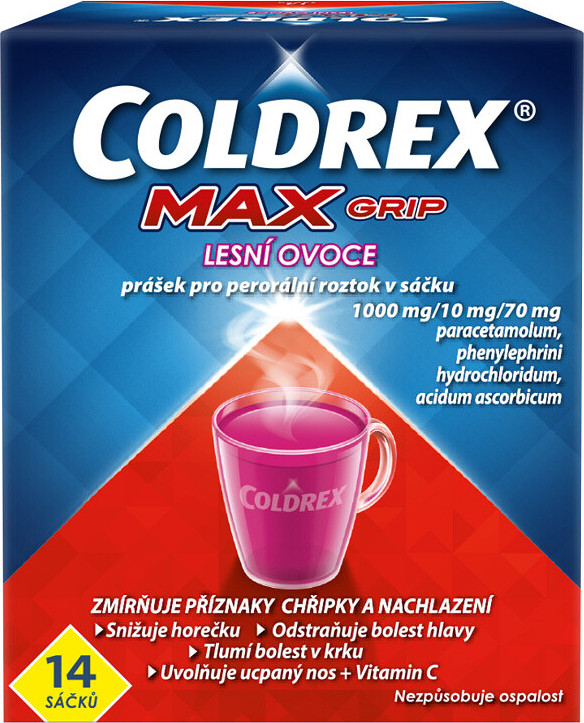 COLDREX MAXGRIP LESNÍ OVOCE 1000MG/10MG/70MG perorální prášek pro roztok v sáčku 14 II