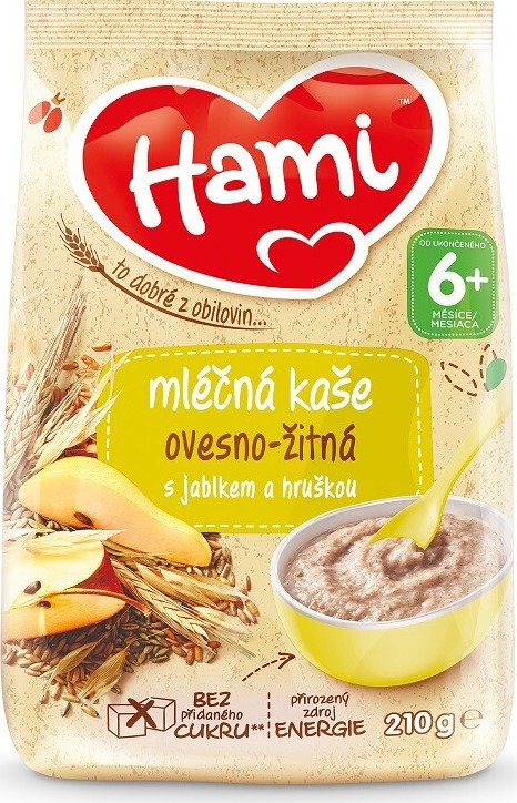 Hami mléčná kaše ovesno-žitná s jablkem a hruškou 210g