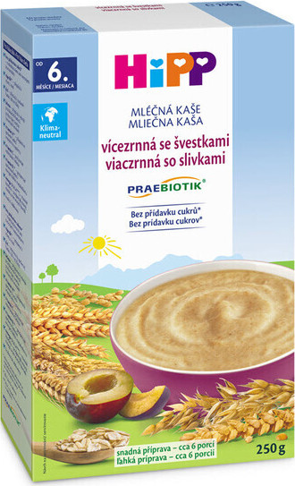 HiPP MLÉČNÁ KAŠE vícezrnná se švestkami 250g