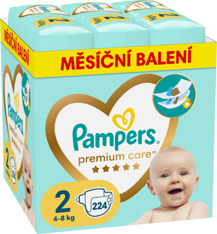 PAMPERS Premium Care plenky velikost 2 Mini 4-8kg měsíční balení 224ks