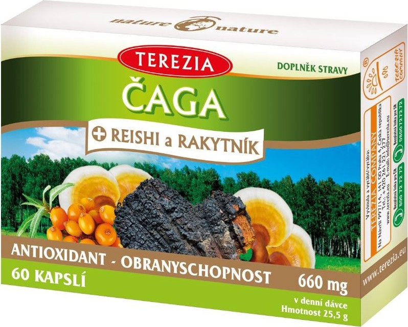 TEREZIA Čaga + Reishi a Rakytník 60 kapslí