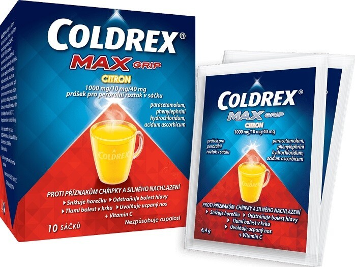 COLDREX MAXGRIP CITRON 1000MG/10MG/40MG perorální prášek pro roztok v sáčku 10 I