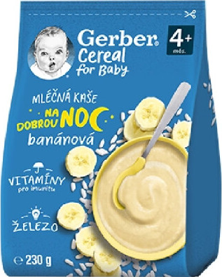 Gerber Cereal Mléčná kaše na dobrou noc banánová 230g 4M