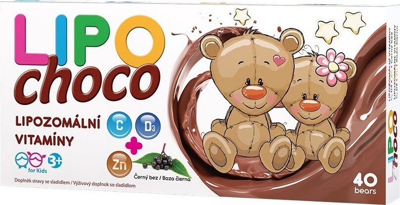LIPOchoco lipozomální vitamíny C+D3+Zn 40 čokoládových medvídků