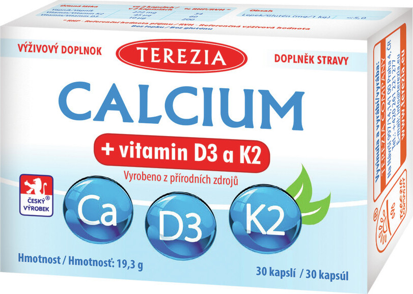 TEREZIA Calcium+vitamin D3 a K2 30 kapslí
