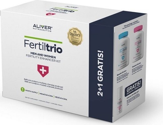 ALIVER FertilTrio MEN AND WOMEN FERTILITY ENHANCER Pinkfertil plus 90 kapslí + Bluefertil plus 120 kapslí Intense fertility gel 30 ml