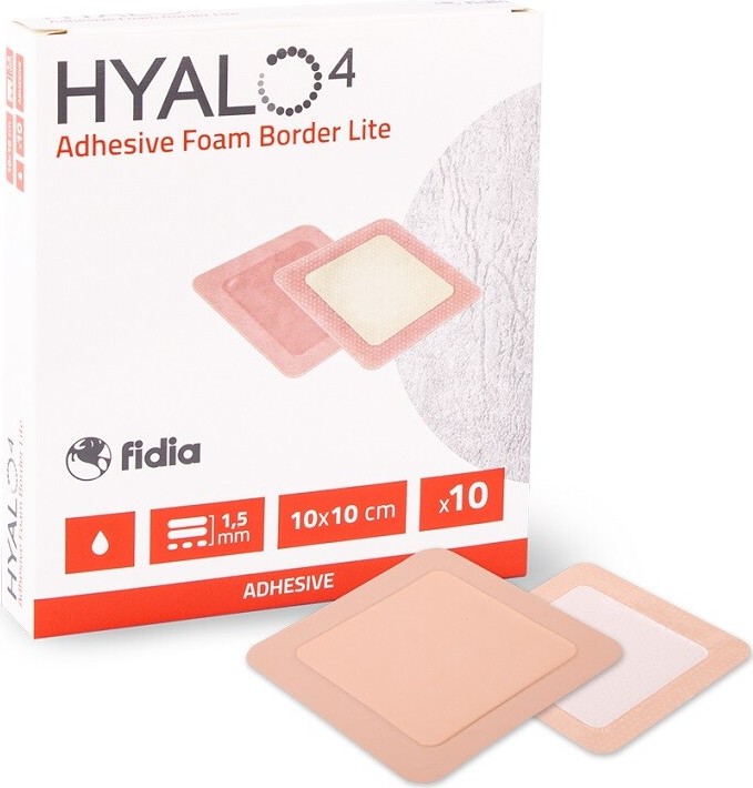 HYALO4 SILICONE ADHESIVE BORDER LITE FOAM DRESSING 5 X 5 CM ODLEHČENÉ ADHEZIVNÍ PĚNOVÉ KRYTÍ SE SILIKONEM A LE