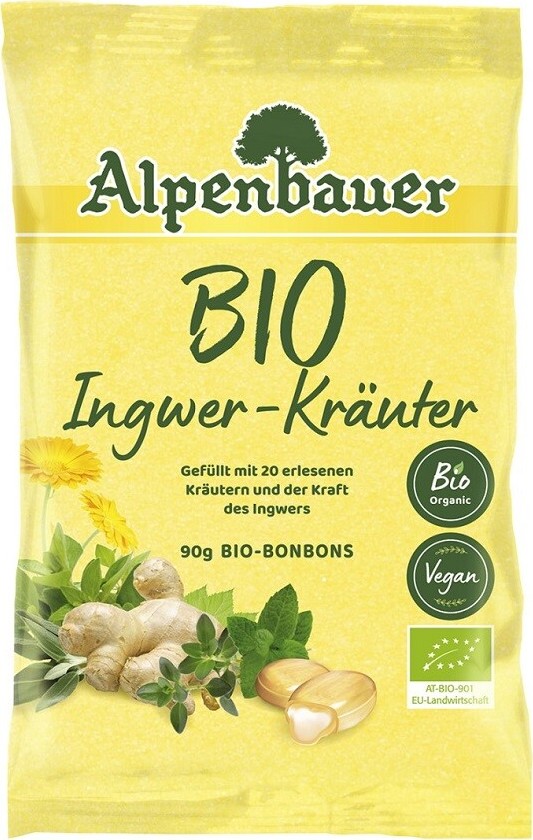 Alpenbauer Bonbóny Zázvor-bylinky BIO 90g