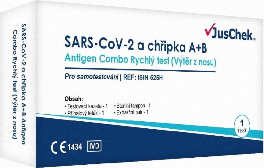 JusChek SARS-CoV-2 a chřipka A/B antigen.test 1ks