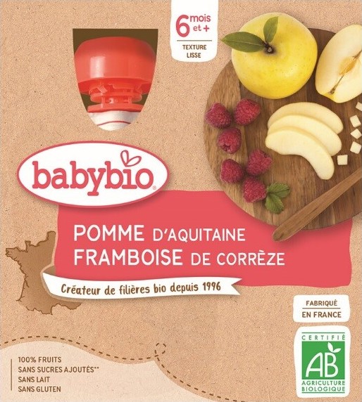 BABYBIO jablko-malina 6m+ 4x90g