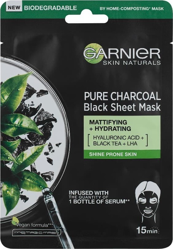 Garnier Pure Charcoal černá textilní maska s extraktem z černého čaje 28 g