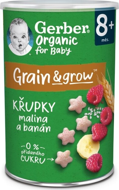 GERBER Organic křupky s malinami a banánem 35 g