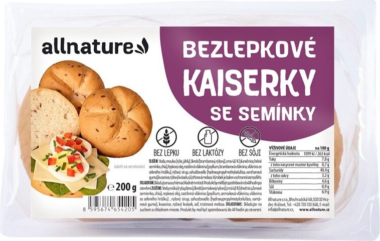 Allnature Bezlepkové kaiserky se semínky 200g