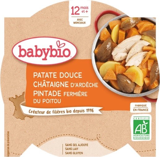 BABYBIO Příkrm sladké brambory s kaštanovým pyré a farmářskou perličkou 230g