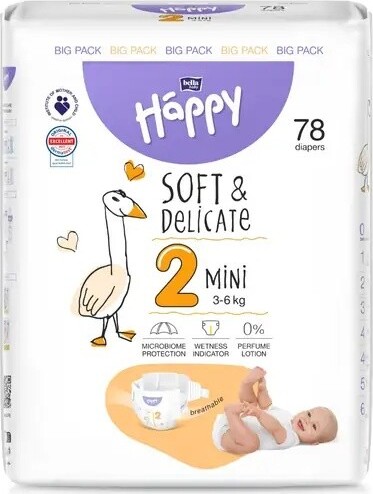 Happy Soft&Delicate 2 dětské pleny 3-6kg 78ks