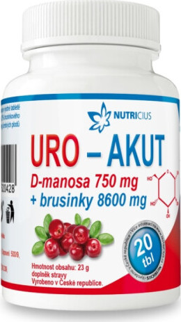 Nutricius URO-AKUT Manosa 750 mg + Brusinky 8600 mg 20 tablet