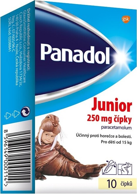 Panadol Junior 250mg čípky ke snížení horečky u dětí 10 ks