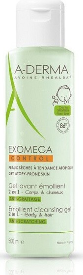 A-Derma Exomega Control Zvláčňující mycí gel 500ml pro suchou kůži se sklonem k atopii 2v1