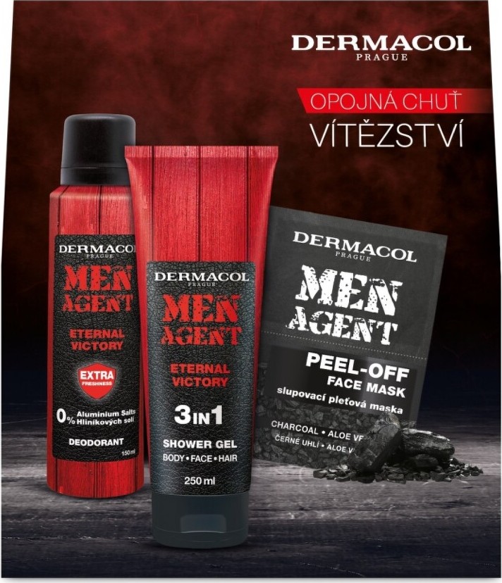Dermacol Men Agent Eternal Victory 3v1 sprchový gel 250 ml + deodorant sprej 150 ml + slupovací pleťová maska 2 x 7
