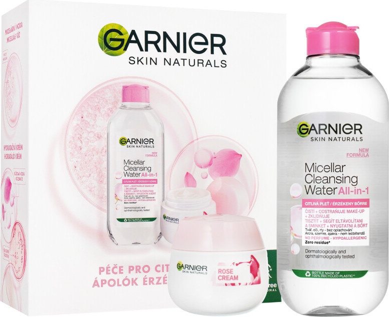 Garnier Skin Naturals Rose Cream denní pleťový krém Skin Naturals Rose Cream 50 ml + micelární voda Skin Naturals Micellar Cleansing Water All-In-1 400 ml dárková sada