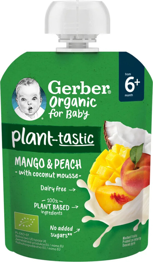 Gerber Kapsička mango a broskev s kokosovým mlékem BIO 80g 6M+