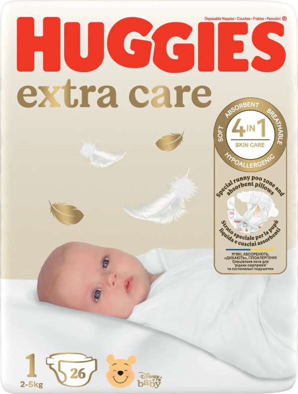 HUGGIES extra care 1 2-5kg 26ks