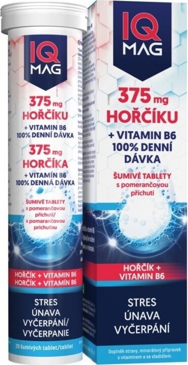 IQ Mag 375mg hořčíku+vitamin B6 pomerančové šumivé tablety 20ks