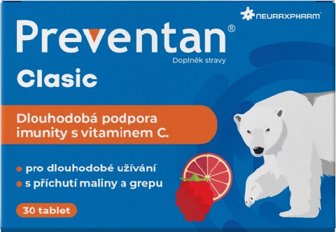 Preventan Clasic s příchutí maliny a grepu tbl.30