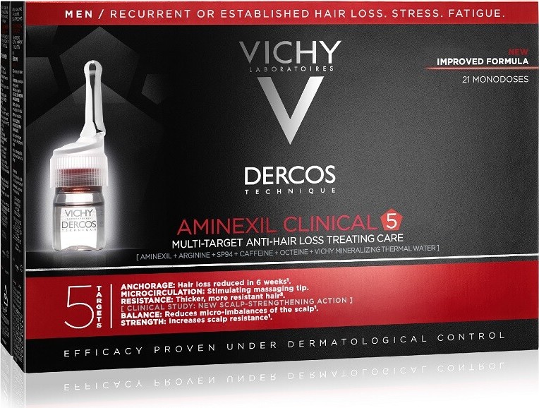 Vichy Dercos Aminexil Clinical 5 cílená péče proti vypadávání vlasů pro muže Multi-Target Anti-Hair Loss Treating Care 21 x 6 ml