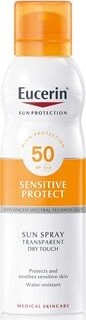EUCERIN SUN Transparentní sprej na opalování Dry Touch Sensitive Protect SPF 50 200 ml