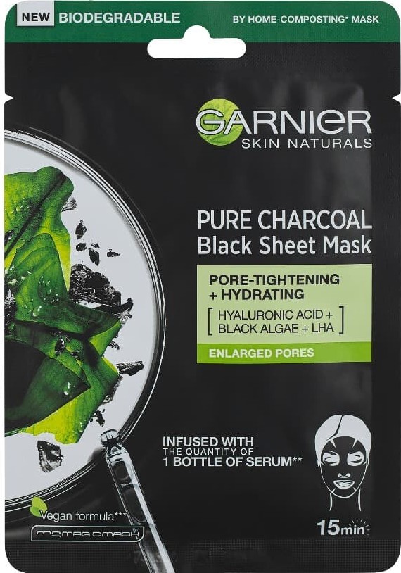 Garnier Pure Charcoal černá textilní maska s extraktem z mořských řas 28 g