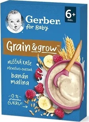 Gerber Mléčná kaše pšenično-ovesná malina banán 200g 6M+