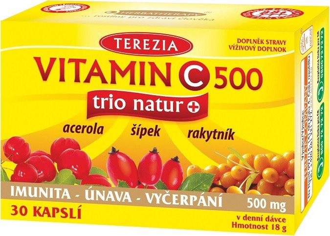 TEREZIA Vitamin C 500mg trio natur+ 30 kapslí